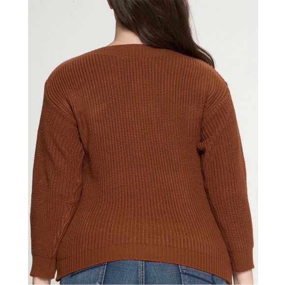 WOMENS PLUS SIZE CURVY BROWN KNITTED SWEATER - Picture 3 of 4
